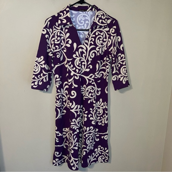 J. McLaughlin Catalina Sheath Dress Size small Purple Cream Collared V Neck - Picture 1 of 4